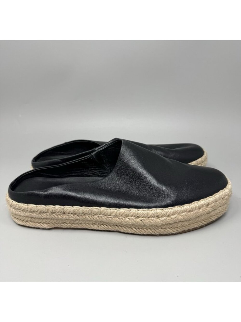 Vince Black Leather Espadrille Slide Mules